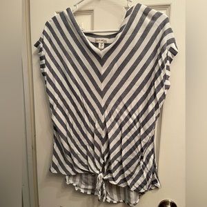 White & Navy Cap Sleeve Blouse